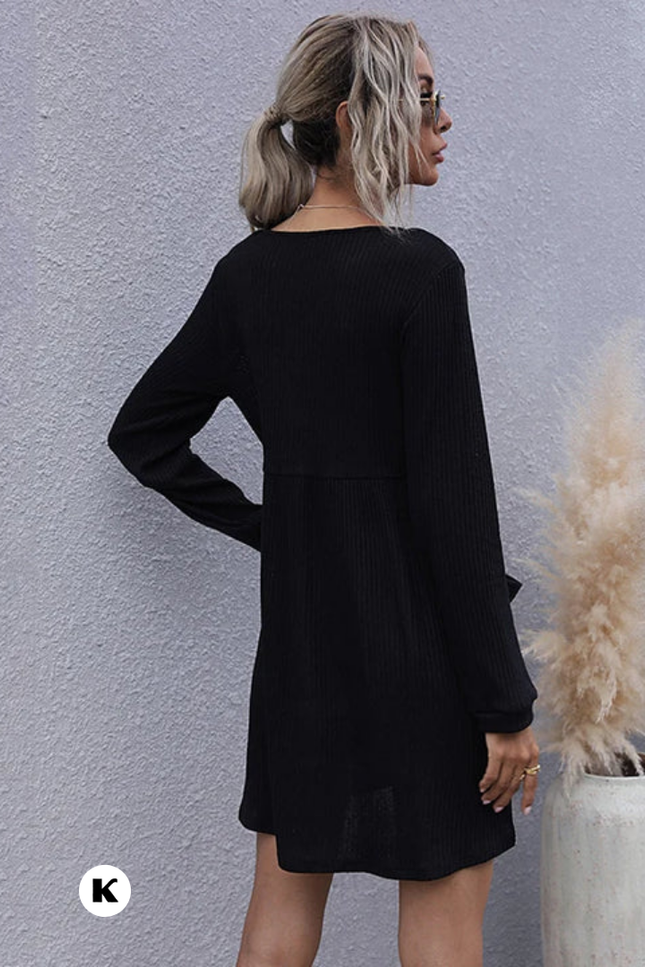 Simple casual v hals straight button jurk