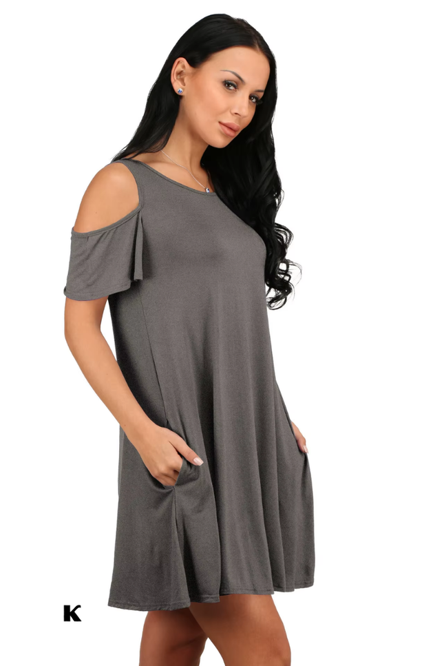 Elegante vintage off shoulder model effen jurk