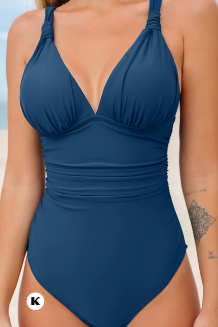 V hals ruched model backless badpak