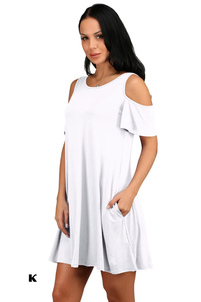 Elegante vintage off shoulder model effen jurk