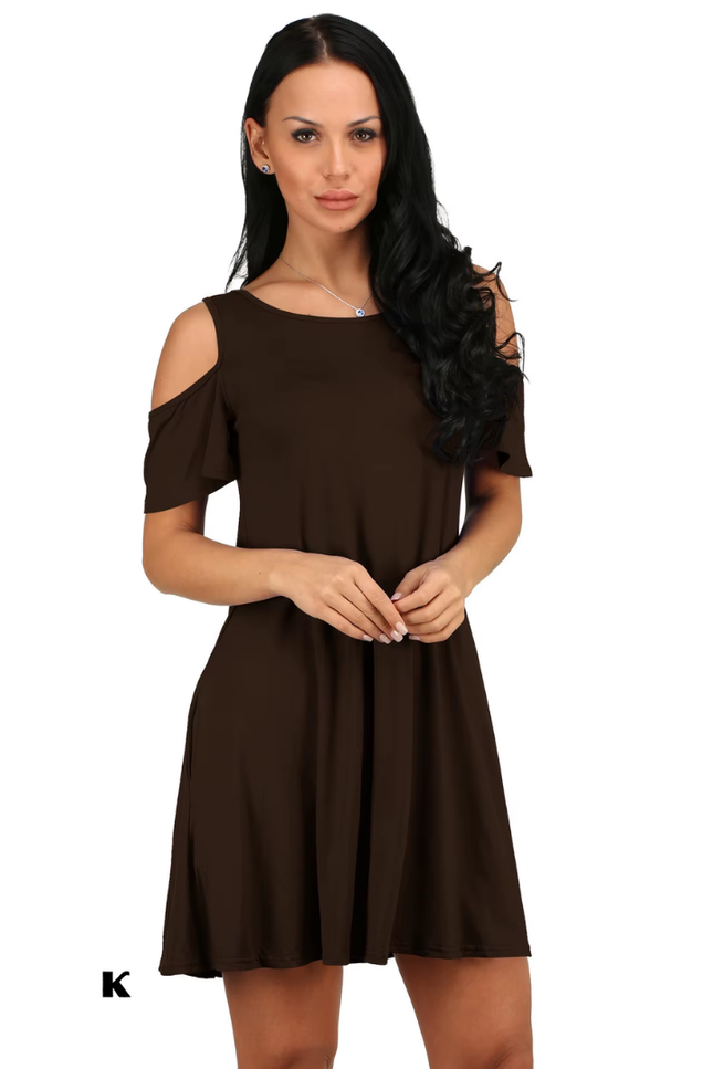 Elegante vintage off shoulder model effen jurk