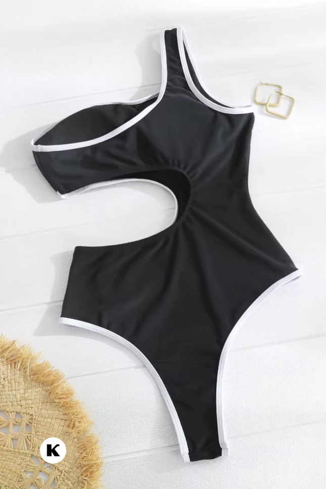 Side cut out model contrast stijl badpak