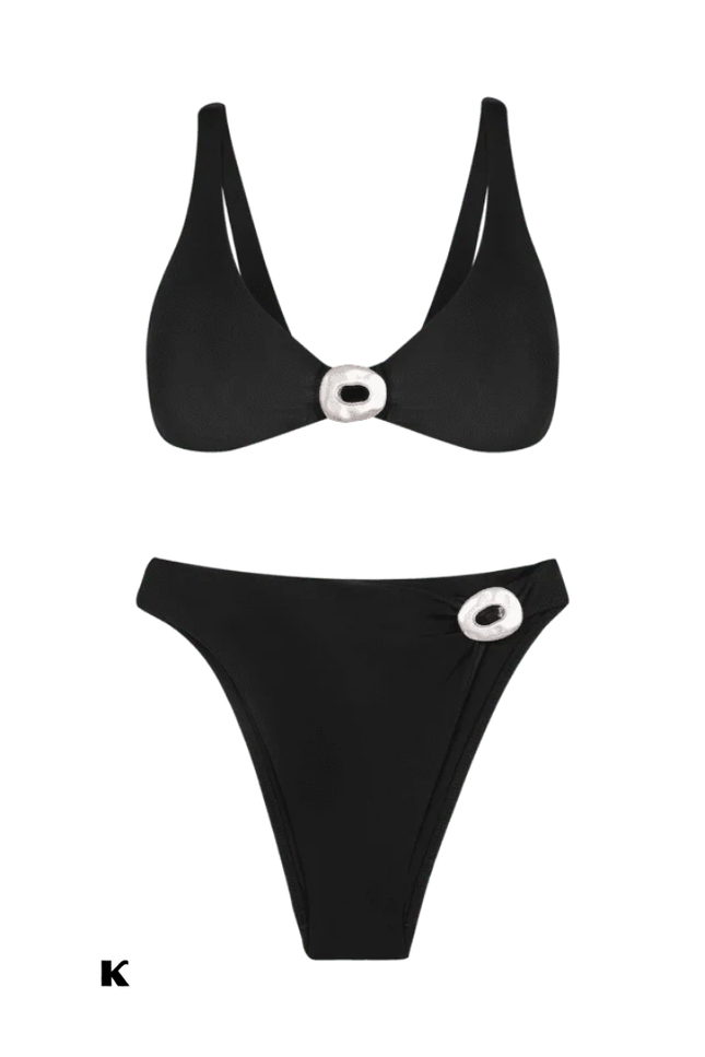 Zwarte chic model elegante o-ring design bikini