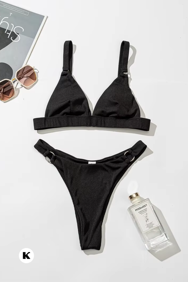 High leg cut model ribbed stijl bikini