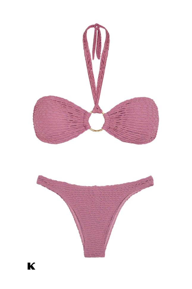 Paarse o-ring design model mid waisted bikini