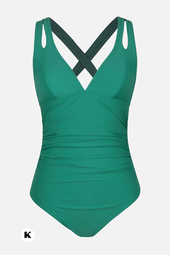 Ruched cross back dubbele halter model badpak