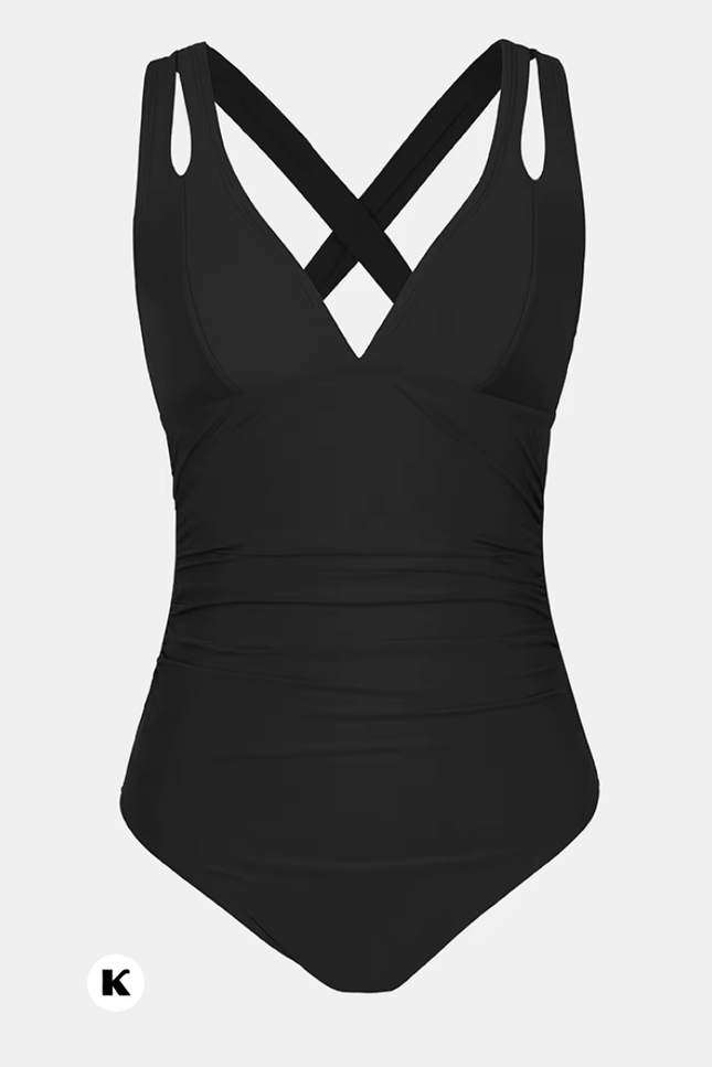 Ruched cross back dubbele halter model badpak