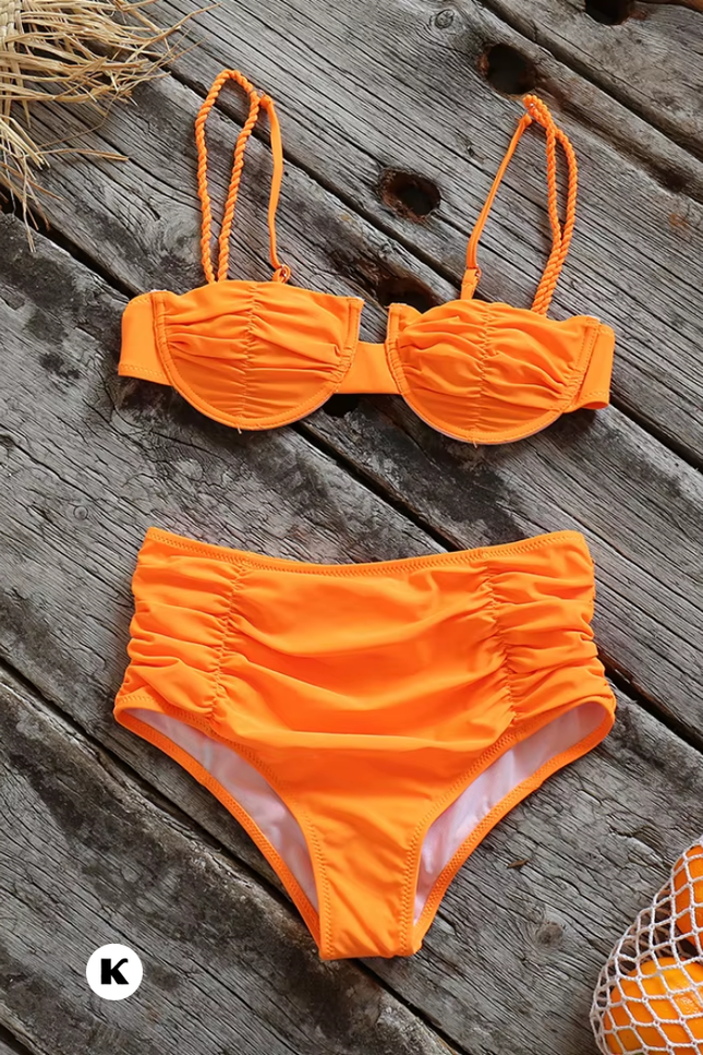 Push up model high waisted oranje bikini