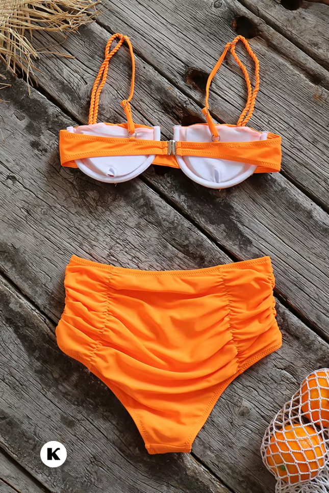Push up model high waisted oranje bikini