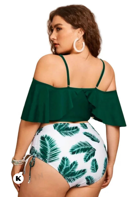 High waisted blad-print model plus size bikini