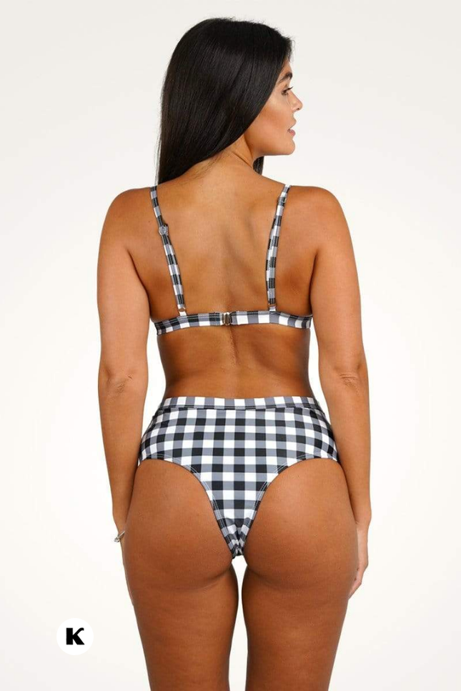 High waisted plaid model bikini