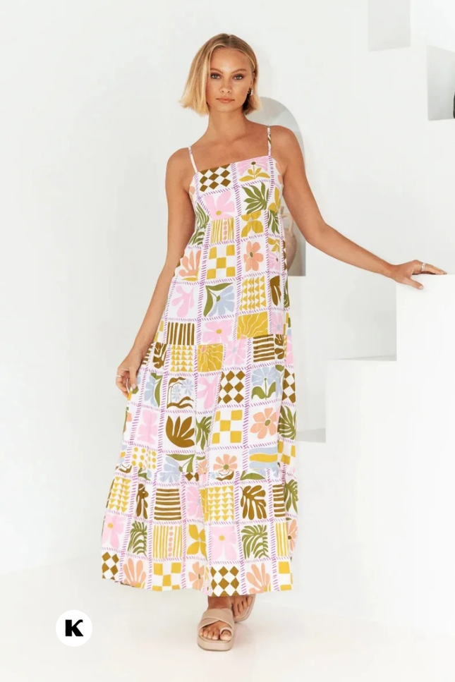 Nieuw bohemian style printed maxi jurk