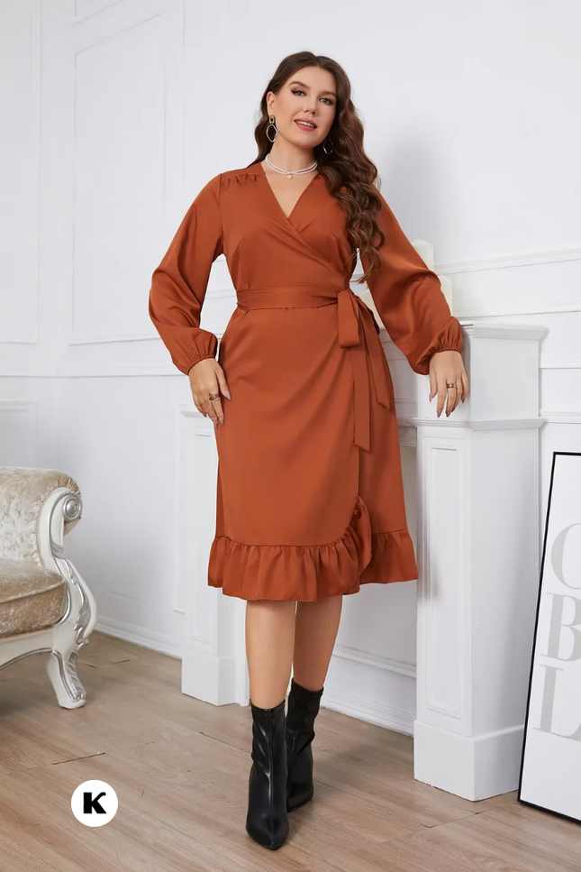 Wrap belt model ruffle stijl robe plus size jurk
