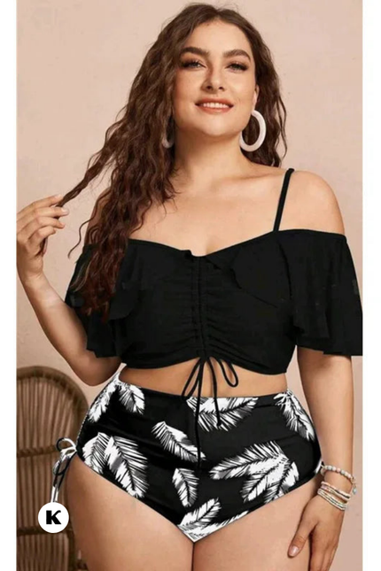 High waisted blad-print model plus size bikini