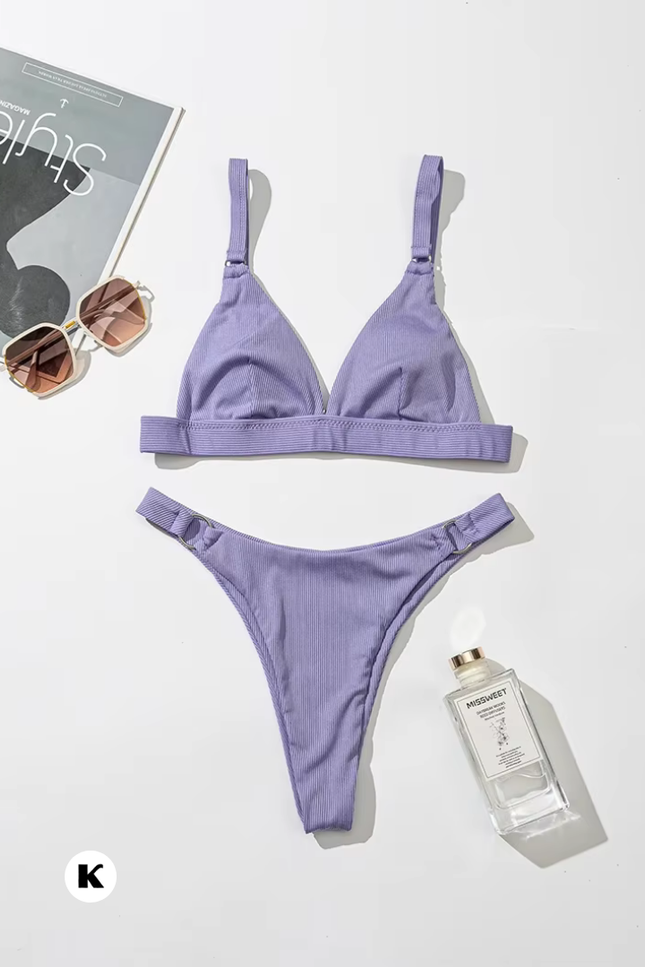 High leg cut model ribbed stijl bikini