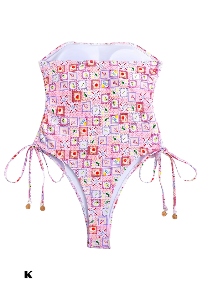 Strapless model wire roze bloemenprint design badpak