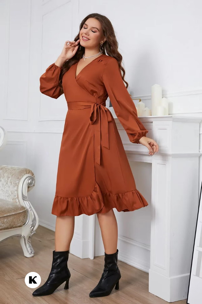 Wrap belt model ruffle stijl robe plus size jurk