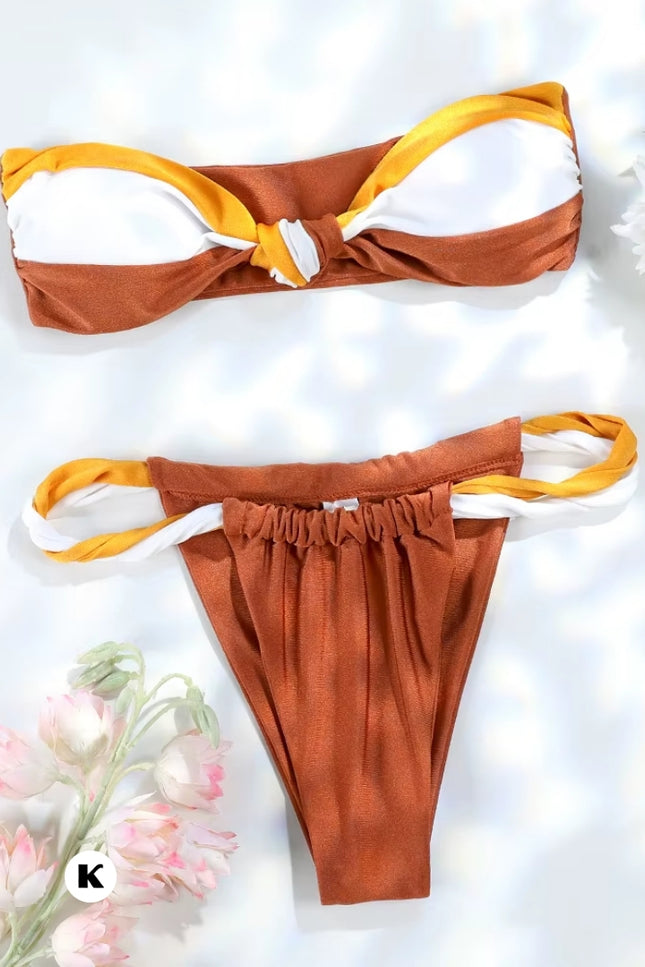 Bruine bandeau model high cut bikini