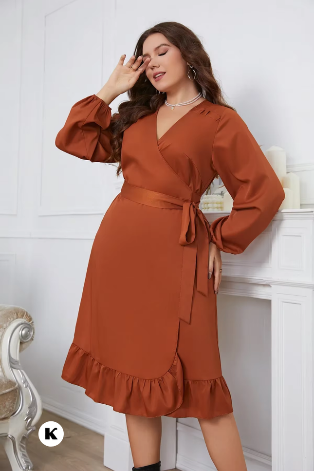 Wrap belt model ruffle stijl robe plus size jurk