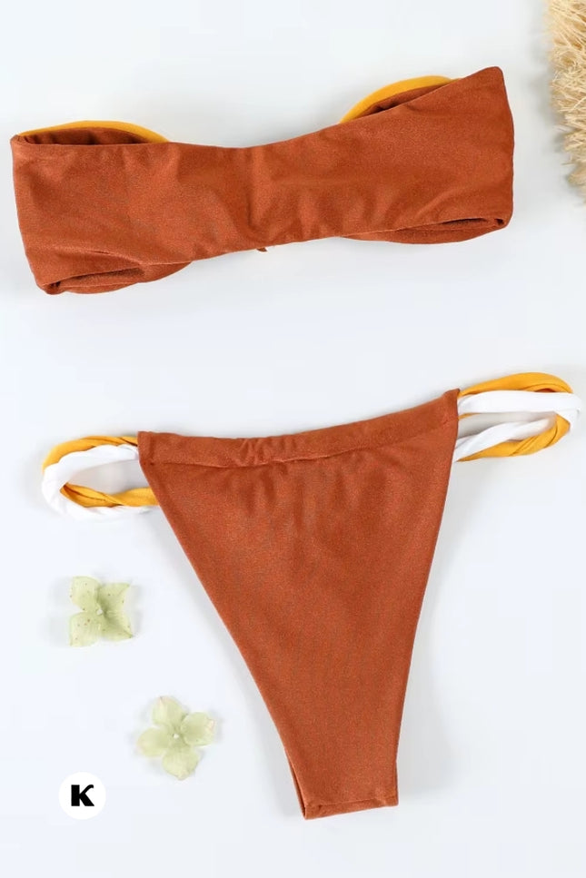 Bruine bandeau model high cut bikini