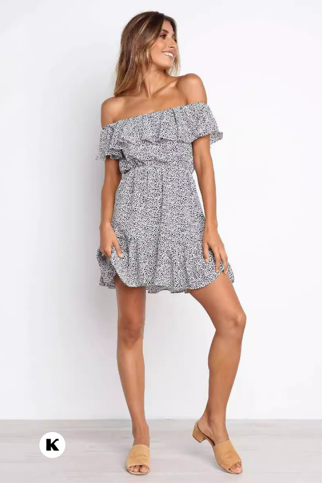 Polka dot model ruffle design mini jurk