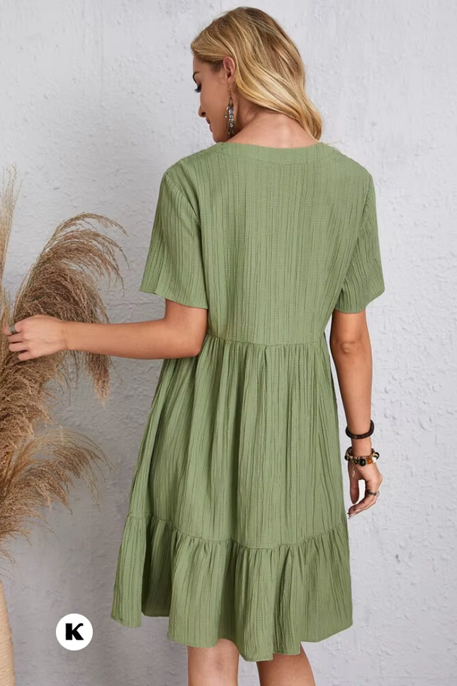 V hals model ruffle stijl jurk