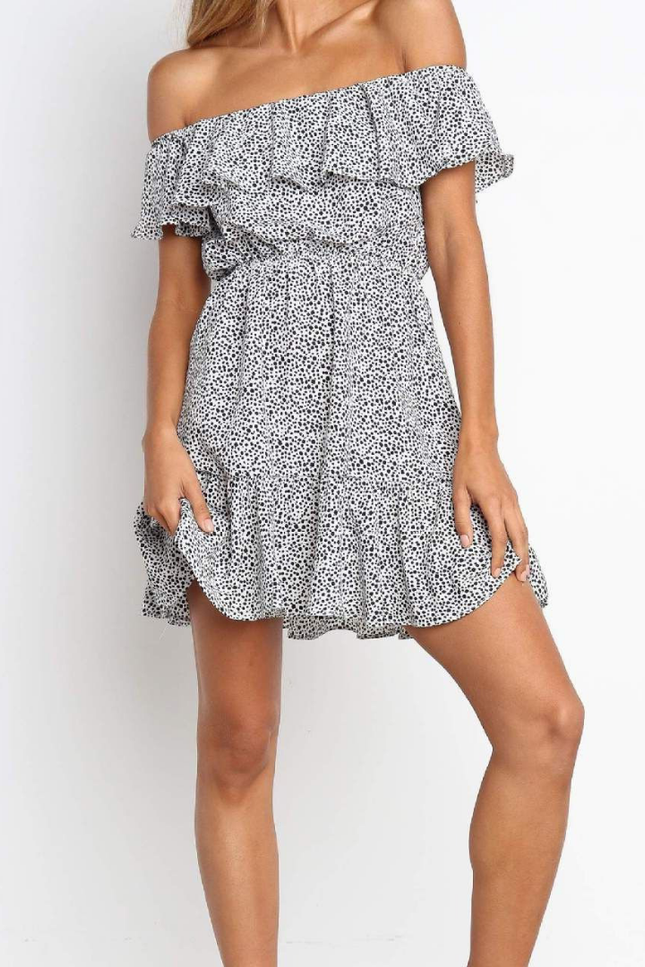 Polka dot model ruffle design mini jurk