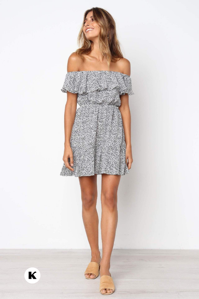 Polka dot model ruffle design mini jurk