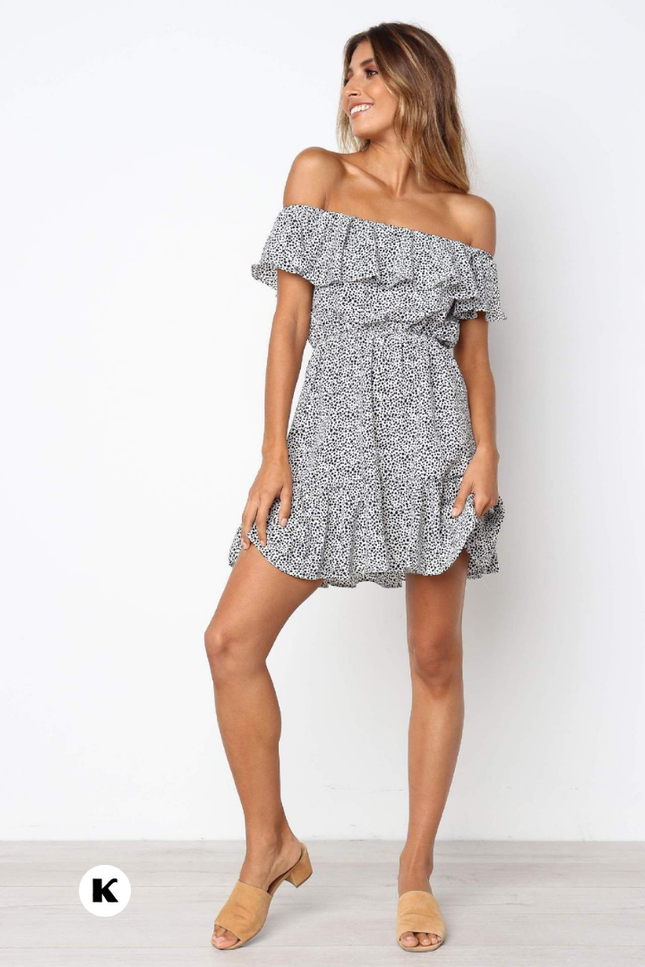 Polka dot model ruffle design mini jurk