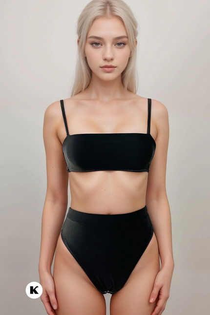 High waisted model solid bikini
