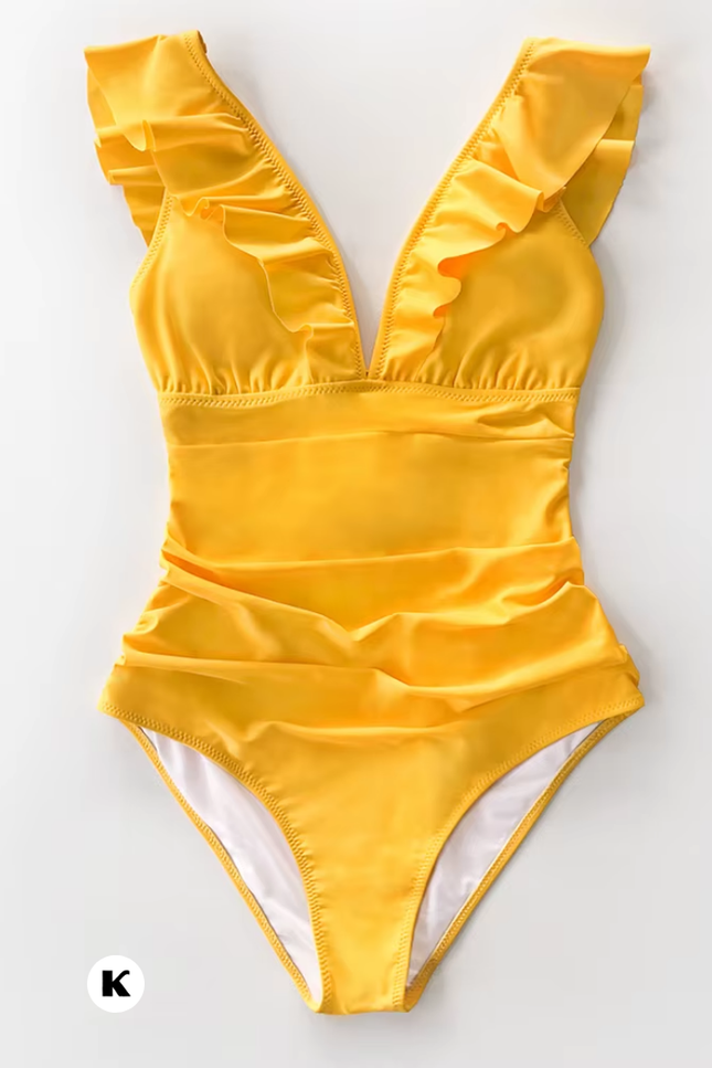 V hals model ruffled stijl badpak