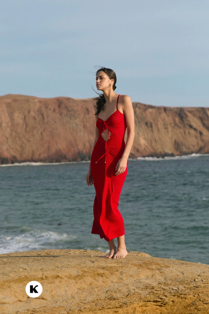 Cut out chic lace up wrap model maxi jurk (video)