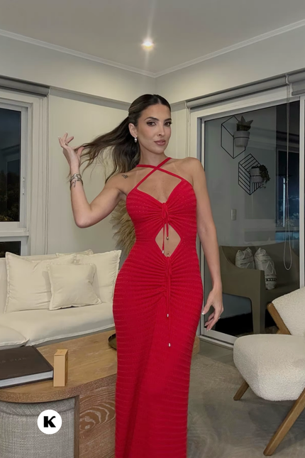 Cut out chic lace up wrap model maxi jurk (video)