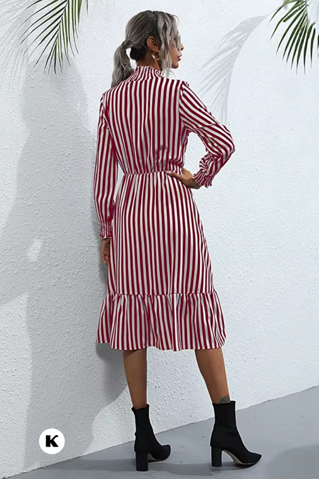 High waisted model rood wit gestreept jurk