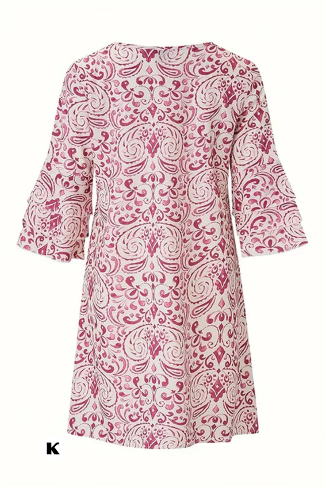 Roze v hals model ruffles stijl flared mouwen jurk