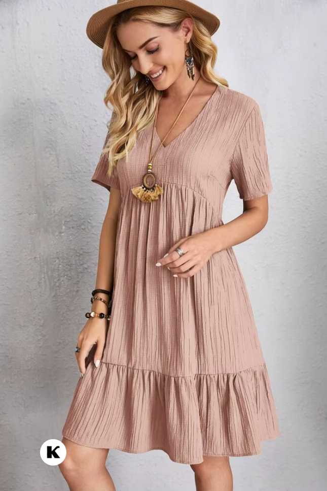 V hals model ruffle stijl jurk