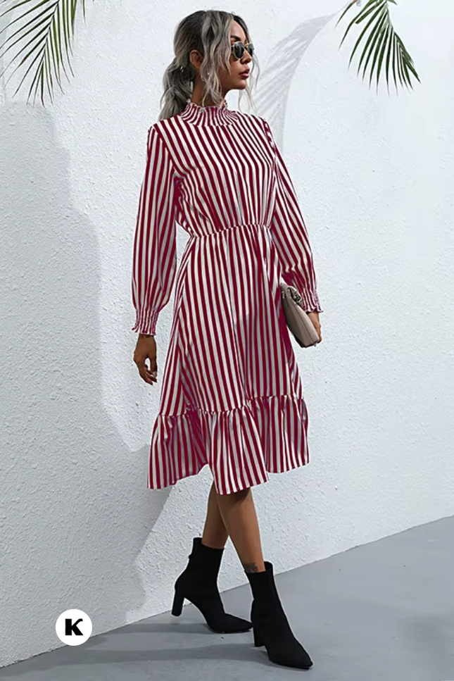 High waisted model rood wit gestreept jurk