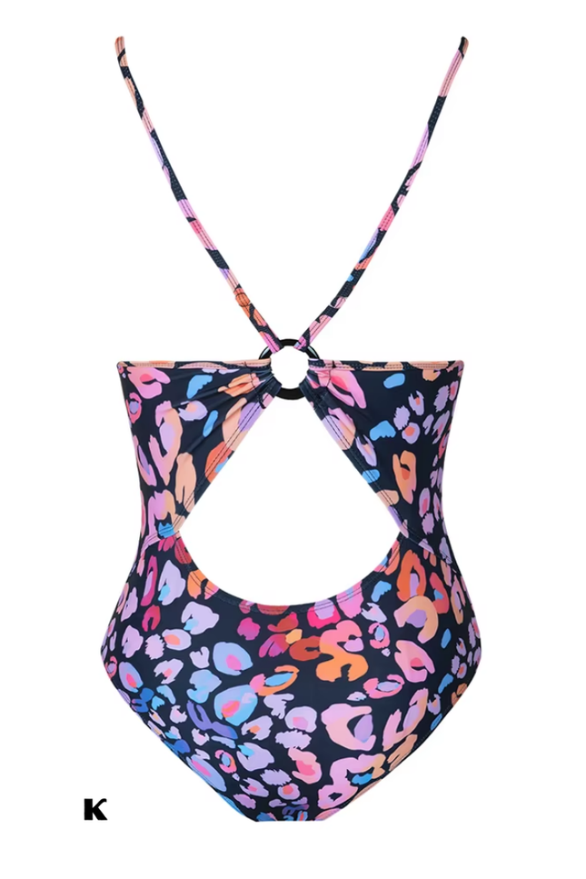 Roze leopard model v hals backless stijl badpak