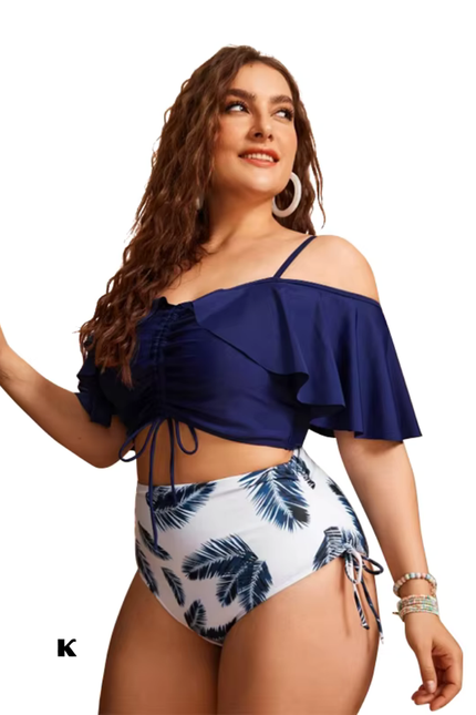 High waisted blad-print model plus size bikini
