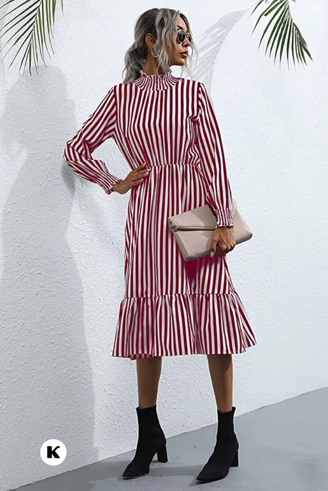 High waisted model rood wit gestreept jurk
