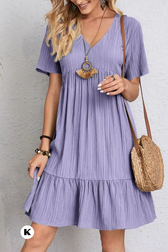 V hals model ruffle stijl jurk