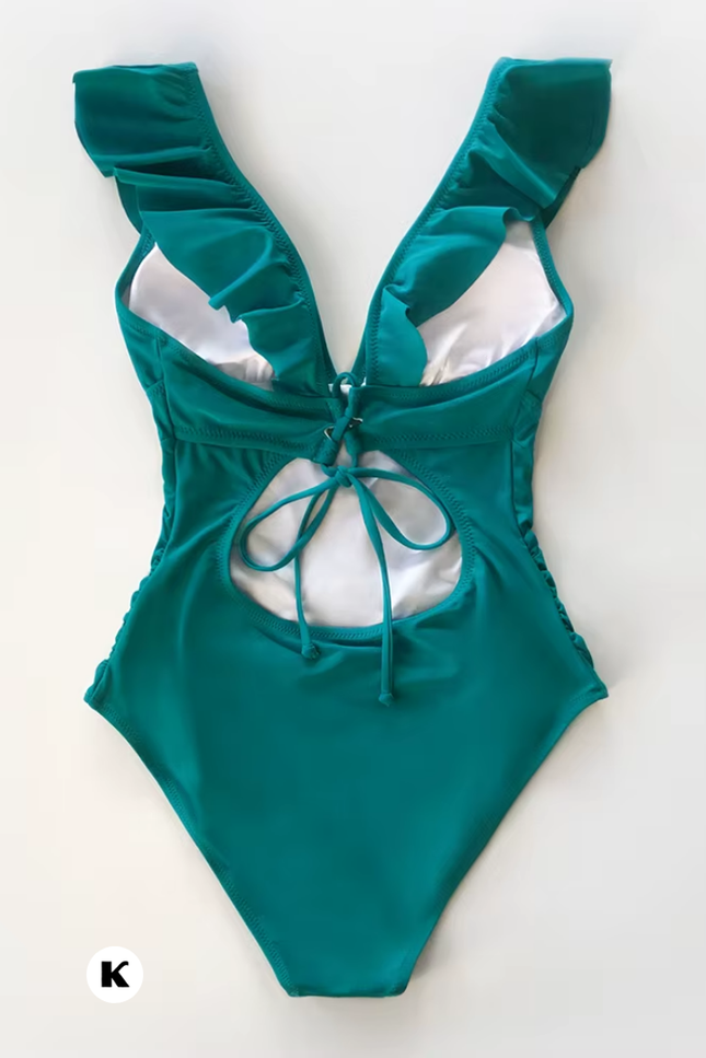 V hals model ruffled stijl badpak