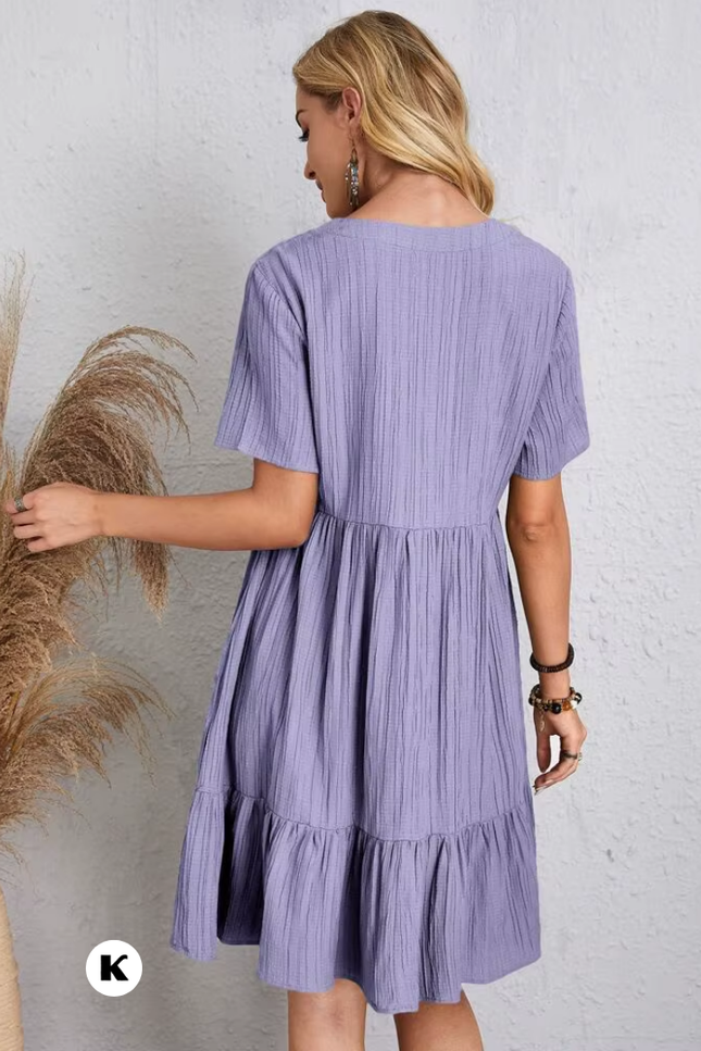V hals model ruffle stijl jurk