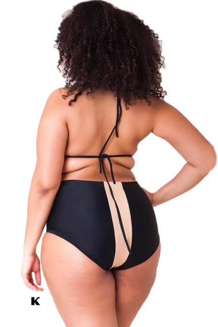 High waisted khaki-zwart model plus size halter bikini
