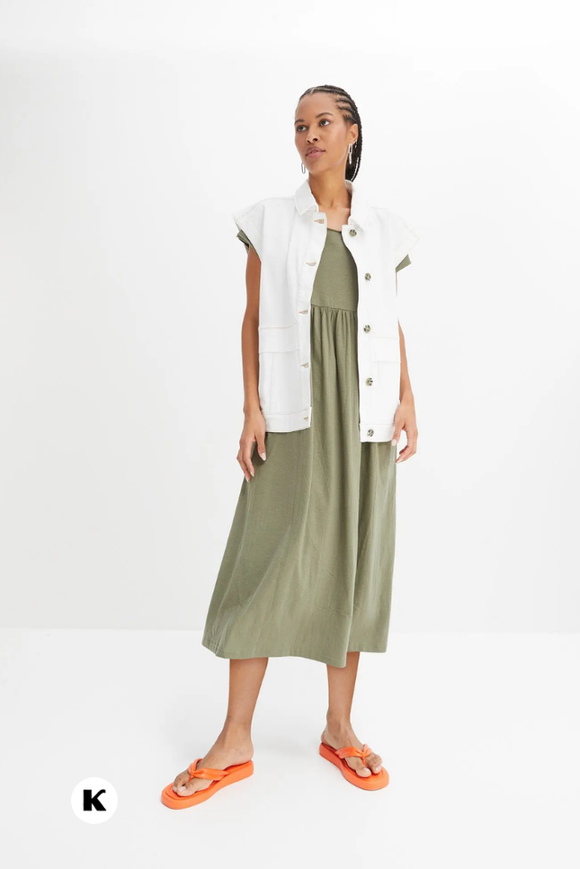Effen model maxi katoenen jurk