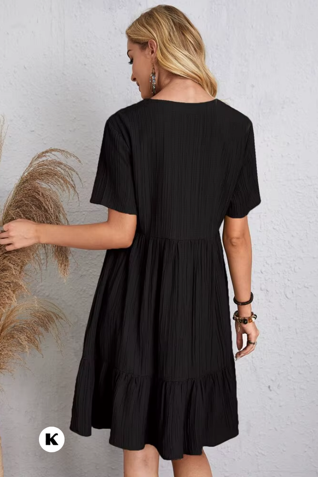 V hals model ruffle stijl jurk