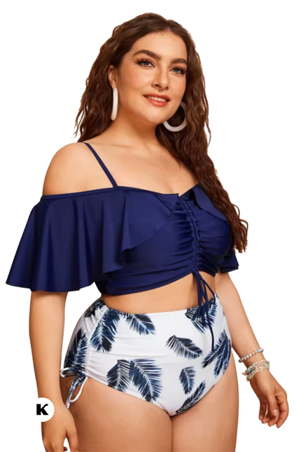 High waisted blad-print model plus size bikini