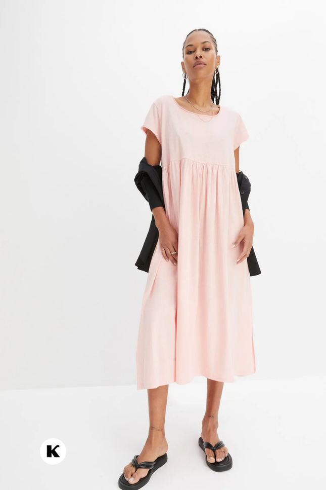 Effen model maxi katoenen jurk