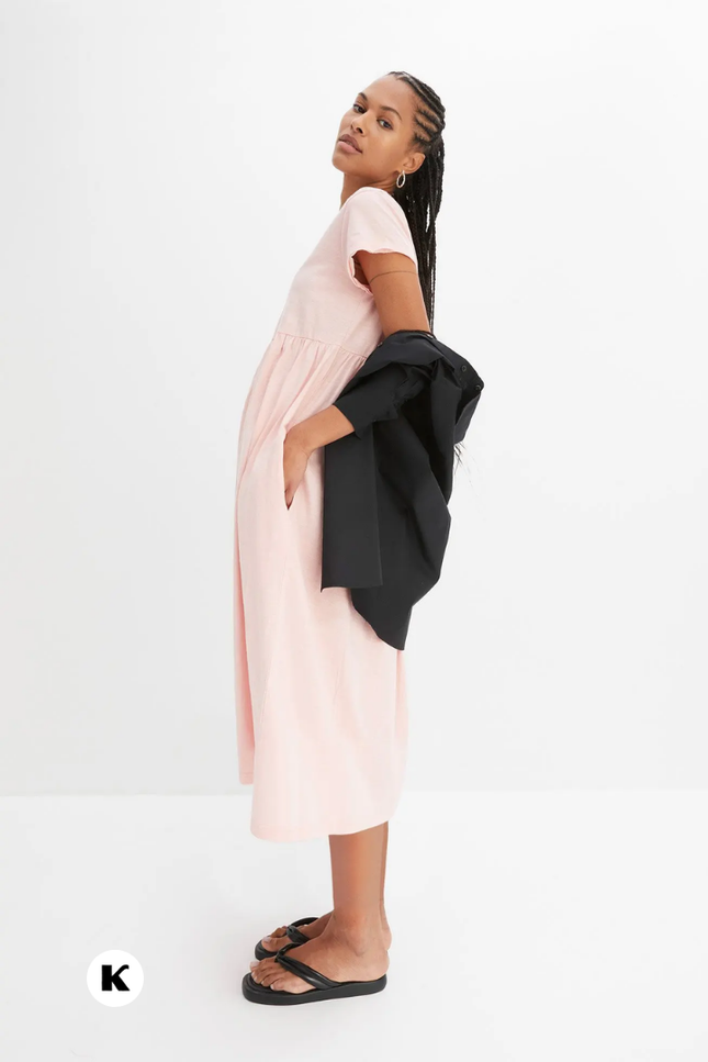 Effen model maxi katoenen jurk