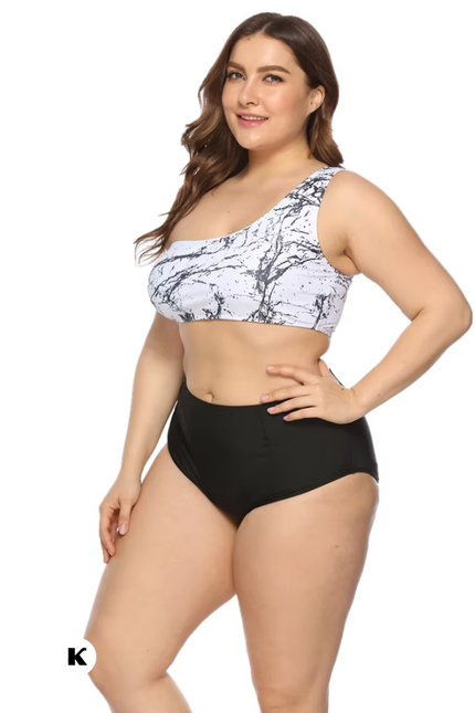 One shoulder zebra design model plus size bikini